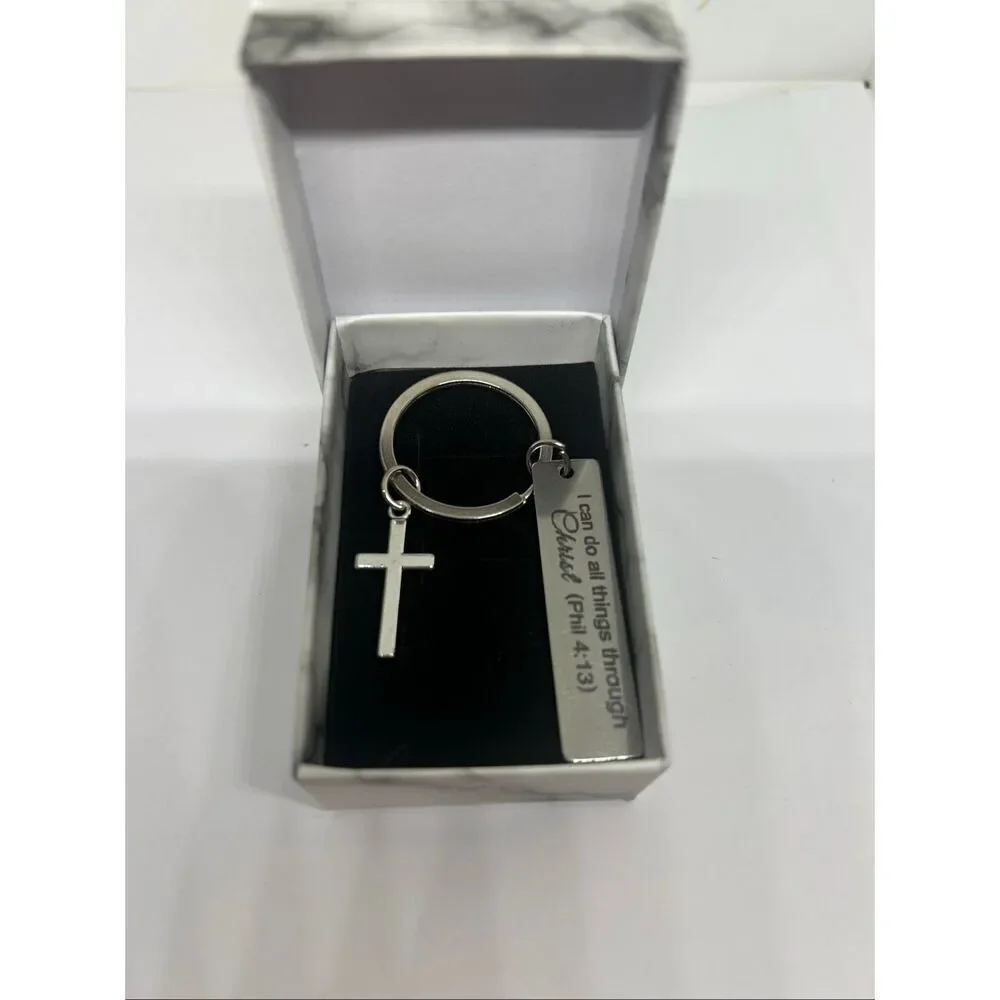 Philippians 4:13 Christian Keychain Cross Faith Gift